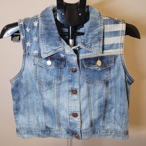 Denim Vest with Star and Stripe Design